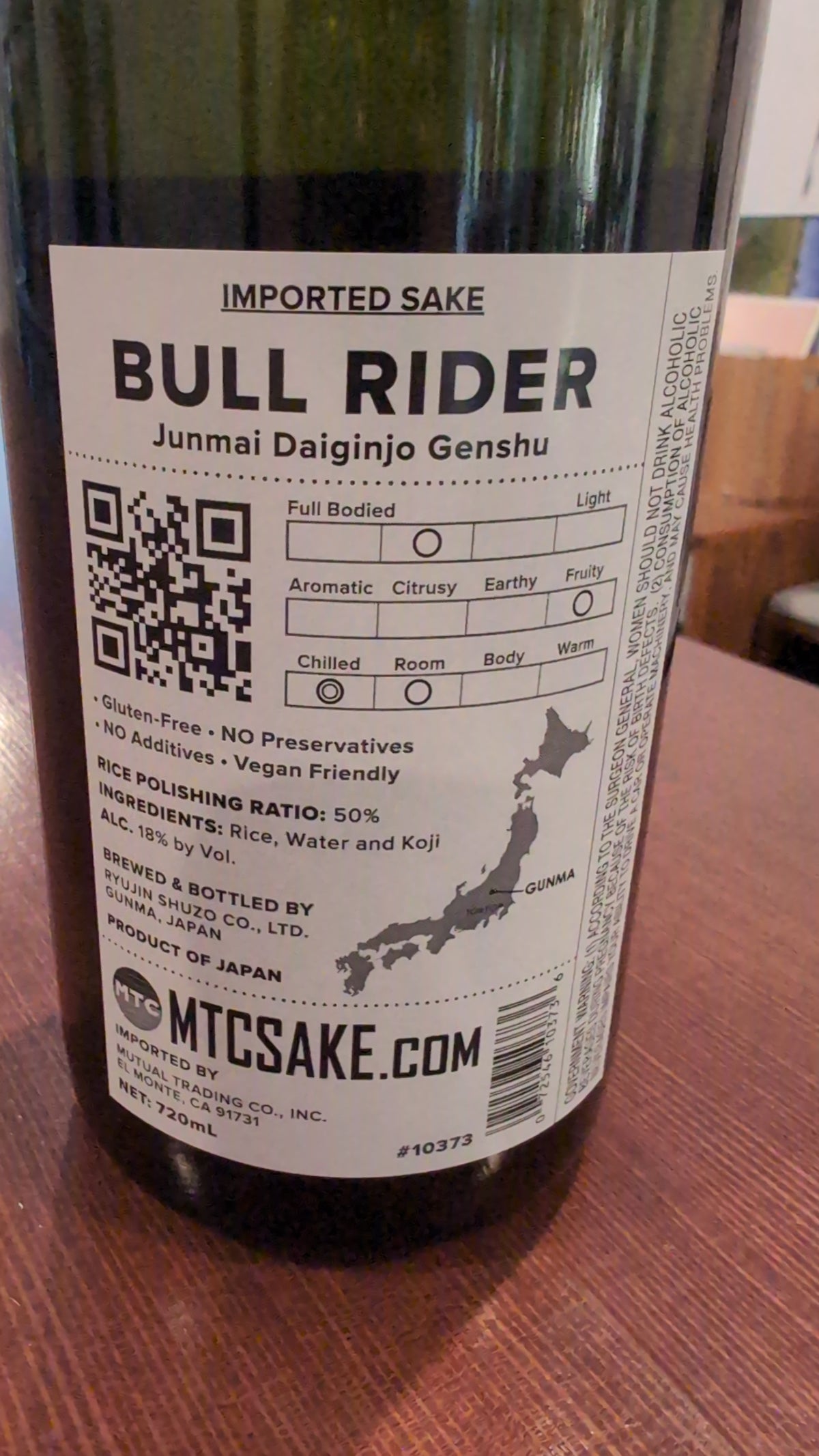 Ryujin "Bull Rider" Junmai Daiginjo Genshu 720ml